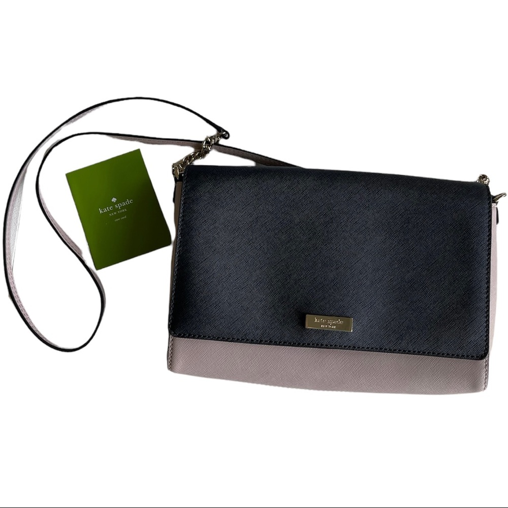 Kate Spade Blush and Black Flap over snap crossbody shoulder purse